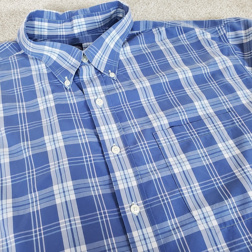Brooks Brothers 1818 Men's Button Up Shirt Size 2XL Blue Plaid Short Sleeve